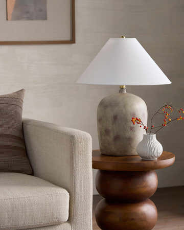 Deep Orange Traditional Table Lamp with linen details for bedside or console tables