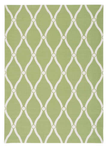 Close-up of Nourison Home & Garden Green Contemporary Area Rug with a white trellis and circle pattern.