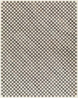 Close-up of the Halen Taupe Checkered Area Rug. Features a brown and lambswool checkered pattern, hand-tufted wool and PET yarn. Design-Rectangle-810