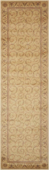 Close-up of the Nourison Somerset Ivory Traditional Area Rug, featuring chestnut floral scrollwork and border.