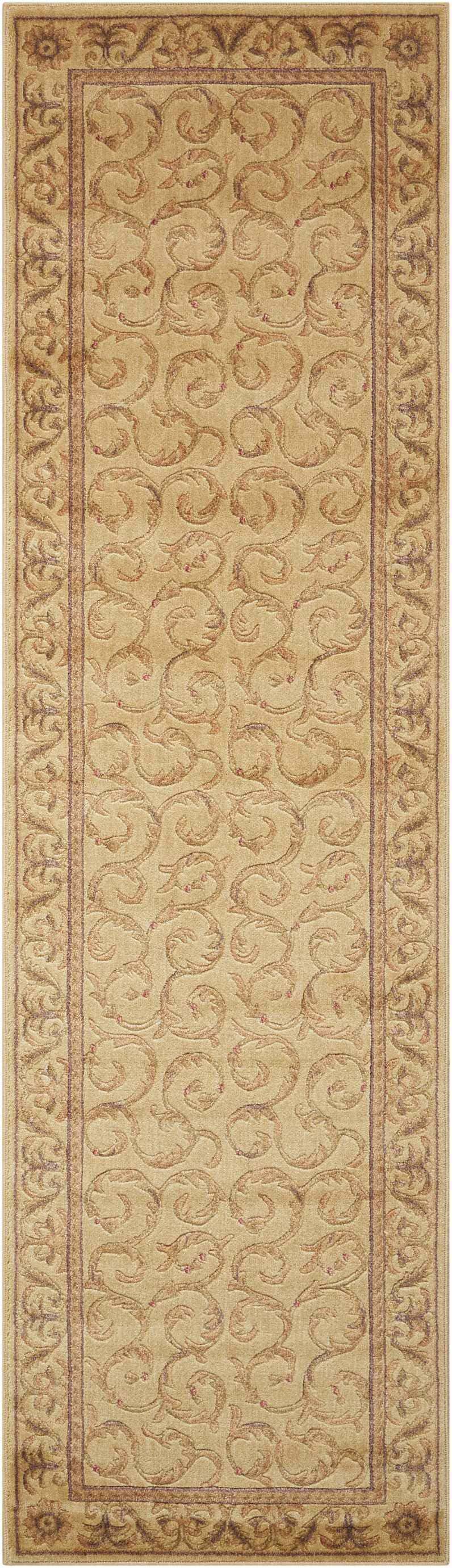 Close-up of the Nourison Somerset Ivory Traditional Area Rug, featuring chestnut floral scrollwork and border.