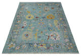Aqua and Gray Vibrant colorful Hand knotted Oushak Multi Size Wool Area Rug