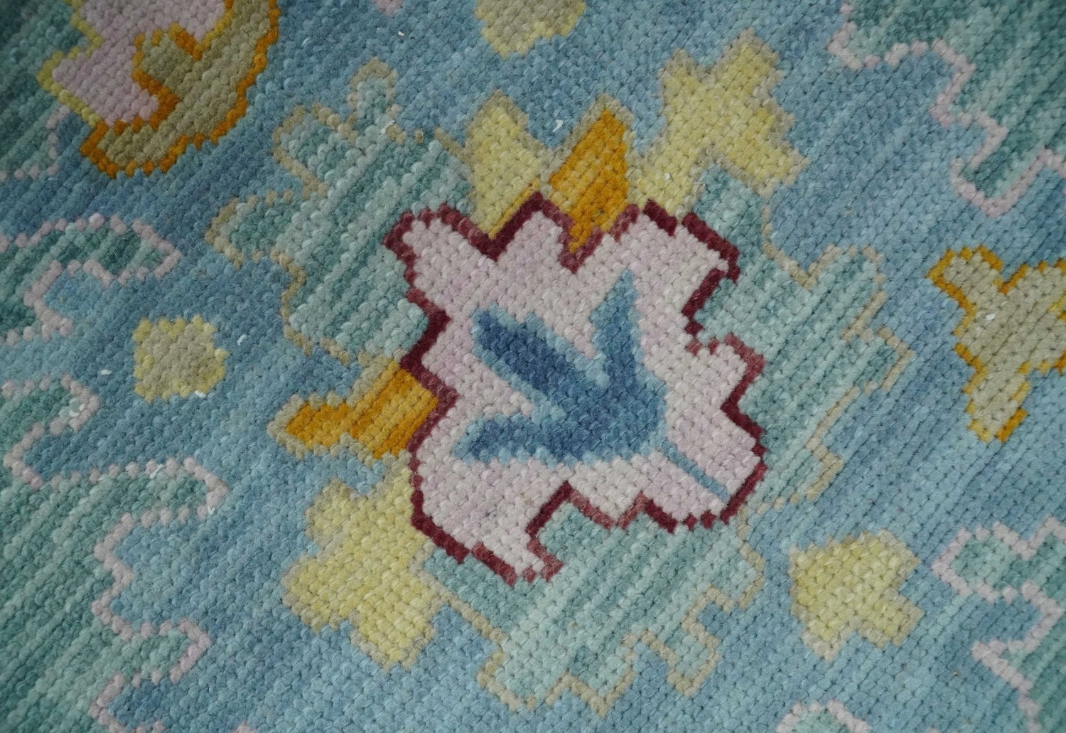 Aqua and Gray Vibrant colorful Hand knotted Oushak Multi Size Wool Area Rug