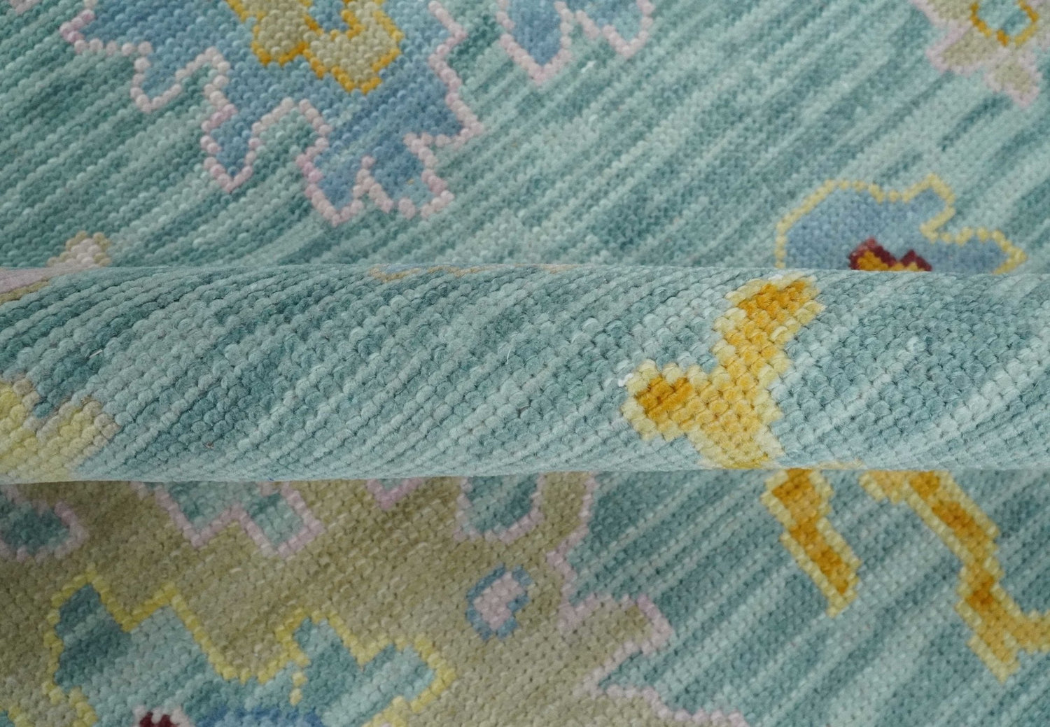 Aqua and Gray Vibrant colorful Hand knotted Oushak Multi Size Wool Area Rug