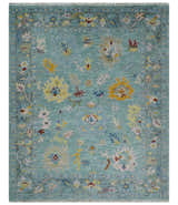 Aqua and Gray Vibrant colorful Hand knotted Oushak Multi Size Wool Area Rug