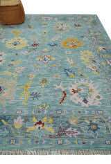 Aqua and Gray Vibrant colorful Hand knotted Oushak Multi Size Wool Area Rug