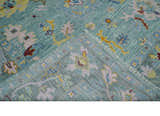 Aqua and Gray Vibrant colorful Hand knotted Oushak Multi Size Wool Area Rug