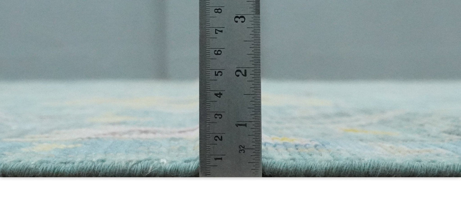 Aqua and Gray Vibrant colorful Hand knotted Oushak Multi Size Wool Area Rug