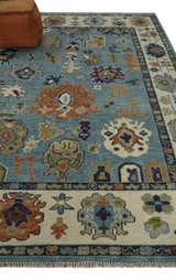 Oushak Hand Knotted Blue and Ivory Traditional Wool Multi Size wool Area Rug