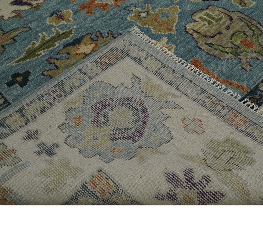 Oushak Hand Knotted Blue and Ivory Traditional Wool Multi Size wool Area Rug
