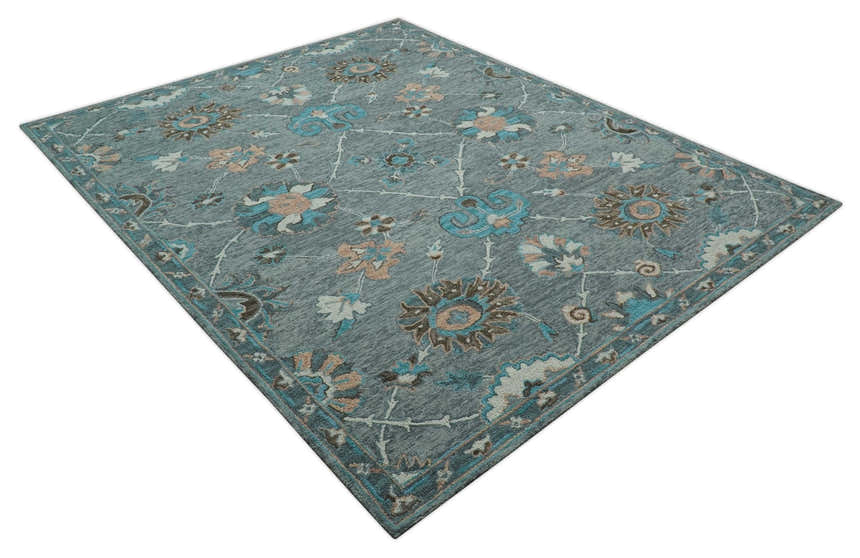 Oushak Design Gray, Blue And Brown Hand Tufted Custom Made wool rug