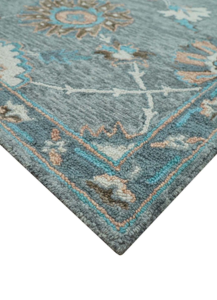 Oushak Design Gray, Blue And Brown Hand Tufted Custom Made wool rug