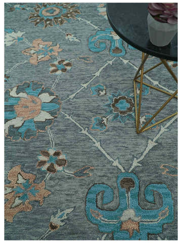 Oushak Design Gray, Blue And Brown Hand Tufted Custom Made wool rug