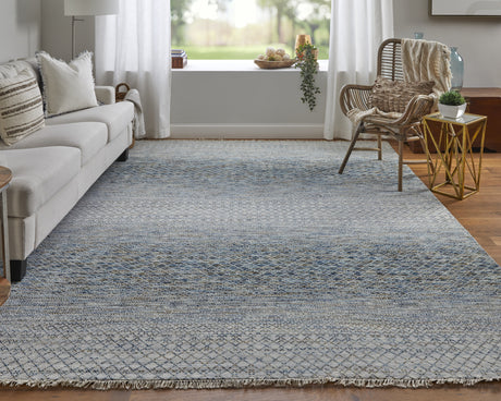 Feizy Branson Transitional Solid - Blue/Ivory/Brown Area Rug - Clearance