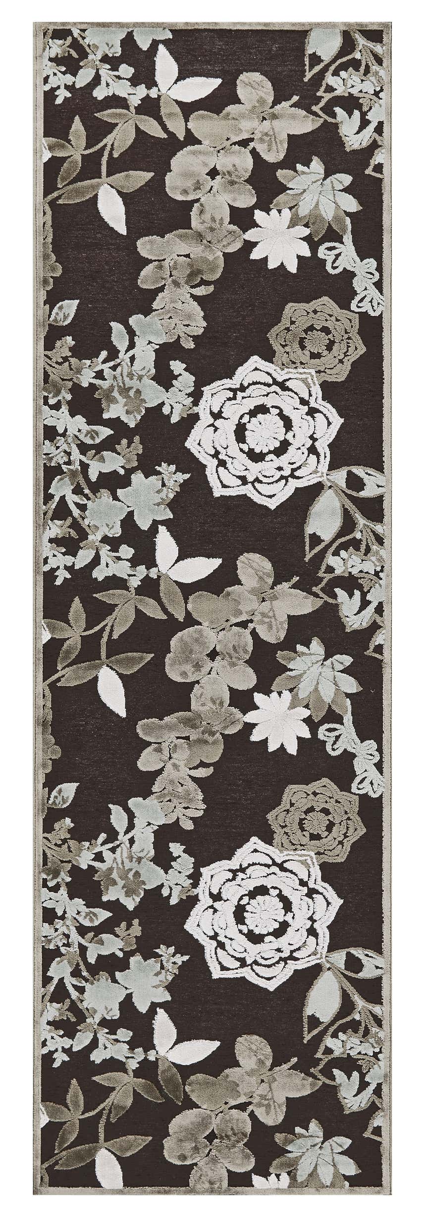 Feizy Saphir Mah rug: Brown rug with ivory, green floral and botanical pattern. Modern farmhouse style. Design-Runner
