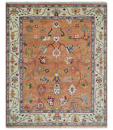 Peach and Ivory Hand knotted Oushak Custom Made wool Area Rug