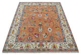 Peach and Ivory Hand knotted Oushak Custom Made wool Area Rug