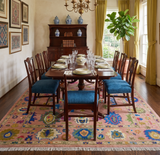 Peach, Blue and Olive Hand knotted Traditional Custom Made Oushak wool Area Rug