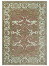 Peach, Ivory and Olive Hand knotted Multi size Oriental Oushak Traditional Wool Area Rug