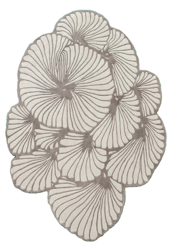 Petals Modern Floral Lace Beige Hand Tufted 5x7 Wool Rug