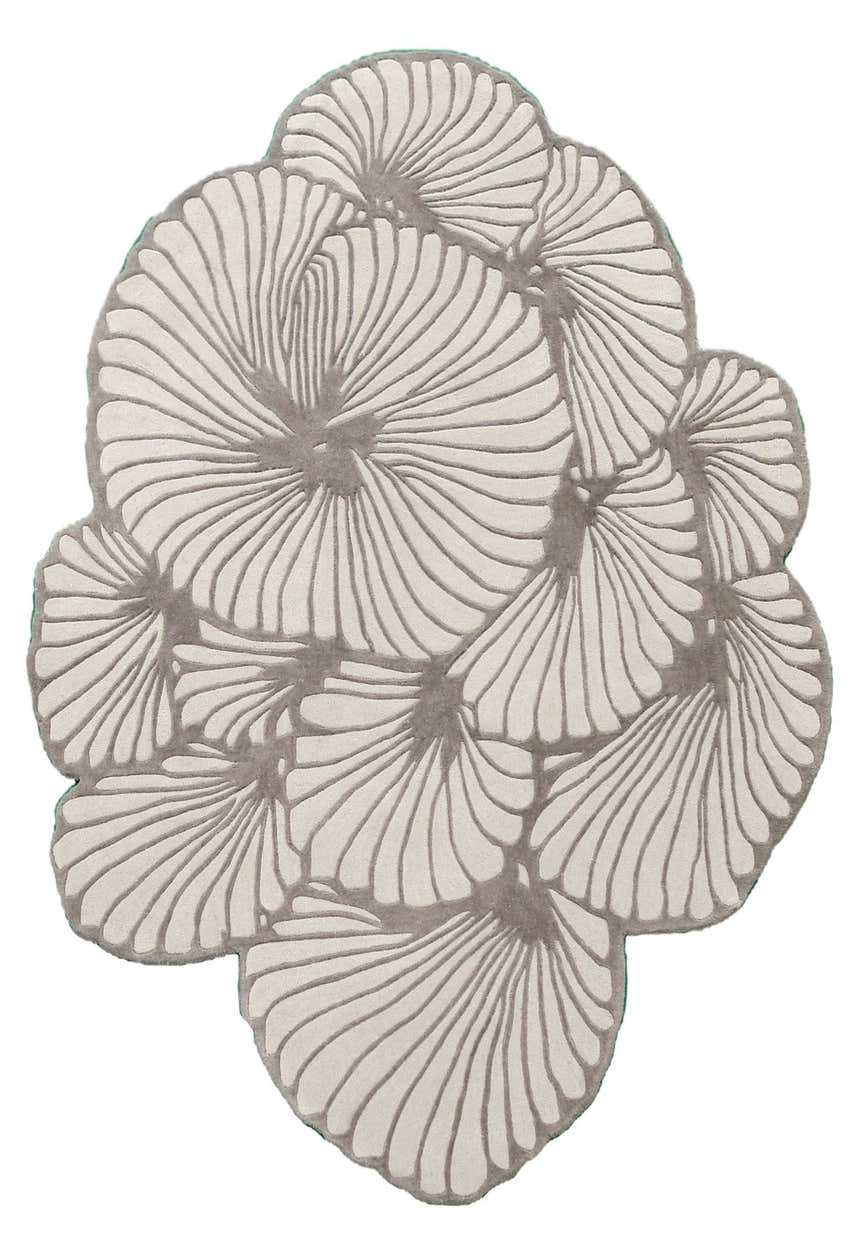 Petals Modern Floral Lace Beige Hand Tufted 5x7 Wool Rug