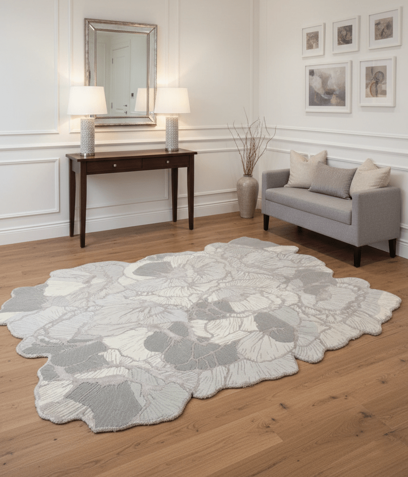 Petals Modern Gray Hand Tufted 5x7 Wool Area Rug