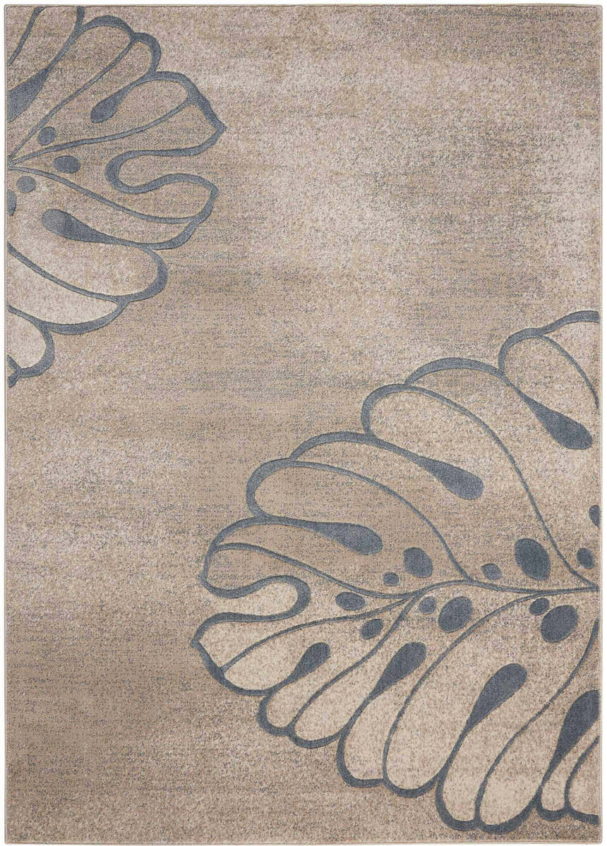 Close-up of the Nourison Maxell Beige rug, featuring a subtle floral pattern and soft, neutral tones.