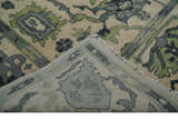 Beige, Charcoal and Green Hand knotted Oushak Traditional Wool Area Rug