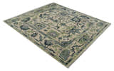 Beige, Charcoal and Green Hand knotted Oushak Traditional Wool Area Rug