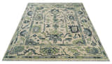 Beige, Charcoal and Green Hand knotted Oushak Traditional Wool Area Rug