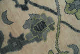 Beige, Charcoal and Green Hand knotted Oushak Traditional Wool Area Rug