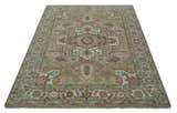 Pink, Ivory and Olive Hand Knotted Traditional Custom Made Size wool Rug