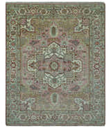 Pink, Ivory and Olive Hand Knotted Traditional Custom Made Size wool Rug