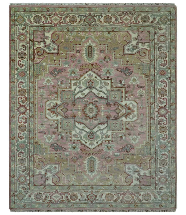 Pink, Ivory and Olive Hand Knotted Traditional Custom Made Size wool Rug