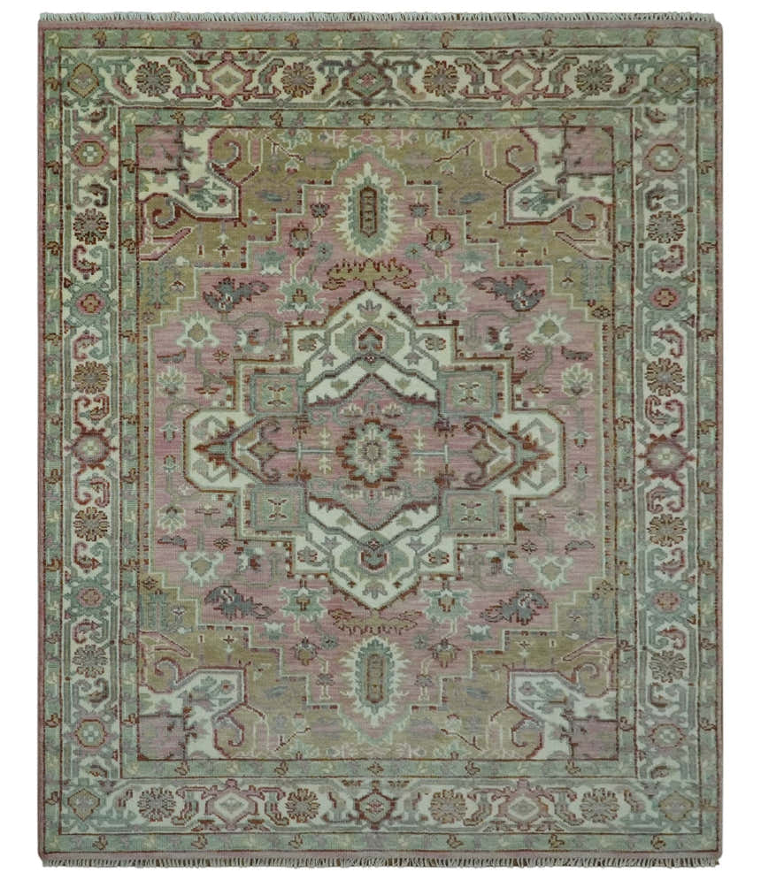 Pink, Ivory and Olive Hand Knotted Traditional Custom Made Size wool Rug
