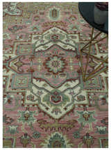 Pink, Ivory and Olive Hand Knotted Traditional Custom Made Size wool Rug