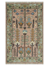 Pink, Olive and Beige Traditional Vintage Heriz Serapi Wool Rug