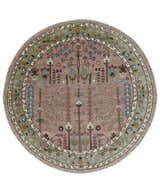 Pink, Olive and Beige Traditional Vintage Heriz Serapi Wool Rug