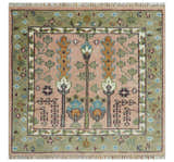Pink, Olive and Beige Traditional Vintage Heriz Serapi Wool Rug