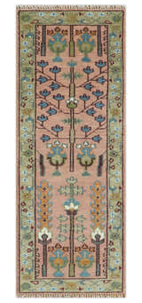 Pink, Olive and Beige Traditional Vintage Heriz Serapi Wool Rug