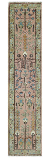 Pink, Olive and Beige Traditional Vintage Heriz Serapi Wool Rug