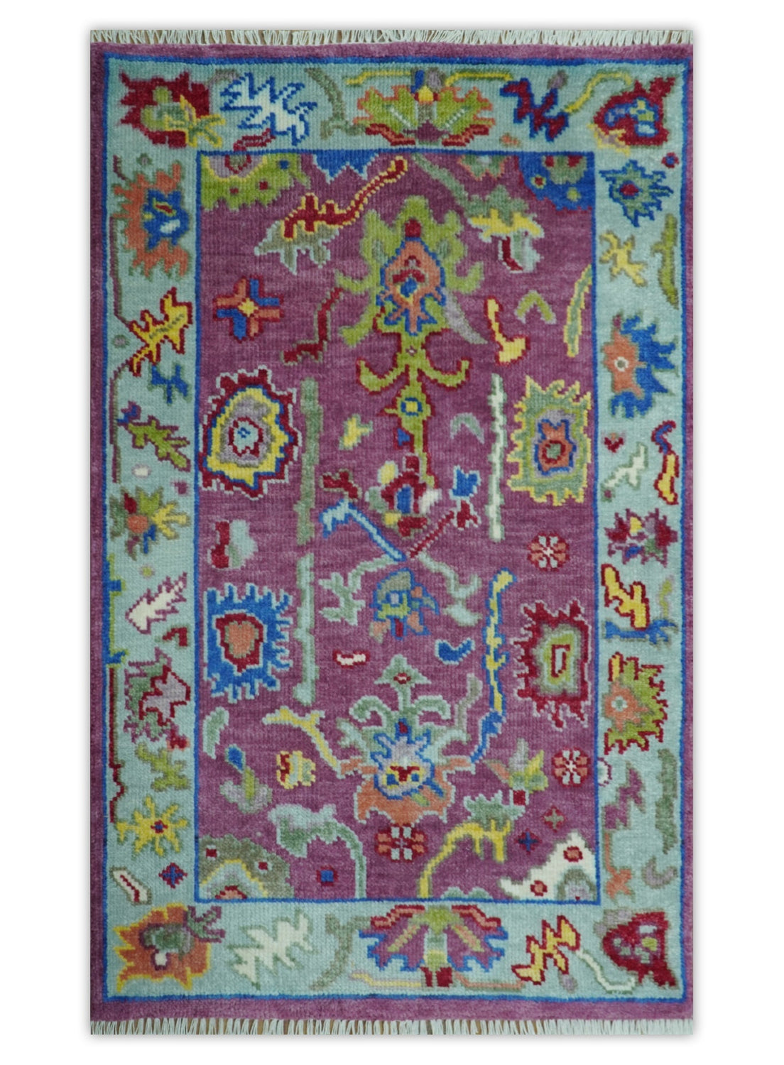 Pink Oushak Rug Wool Blue Colorful Hand knotted Traditional Oushak Custom Made wool Area Rug