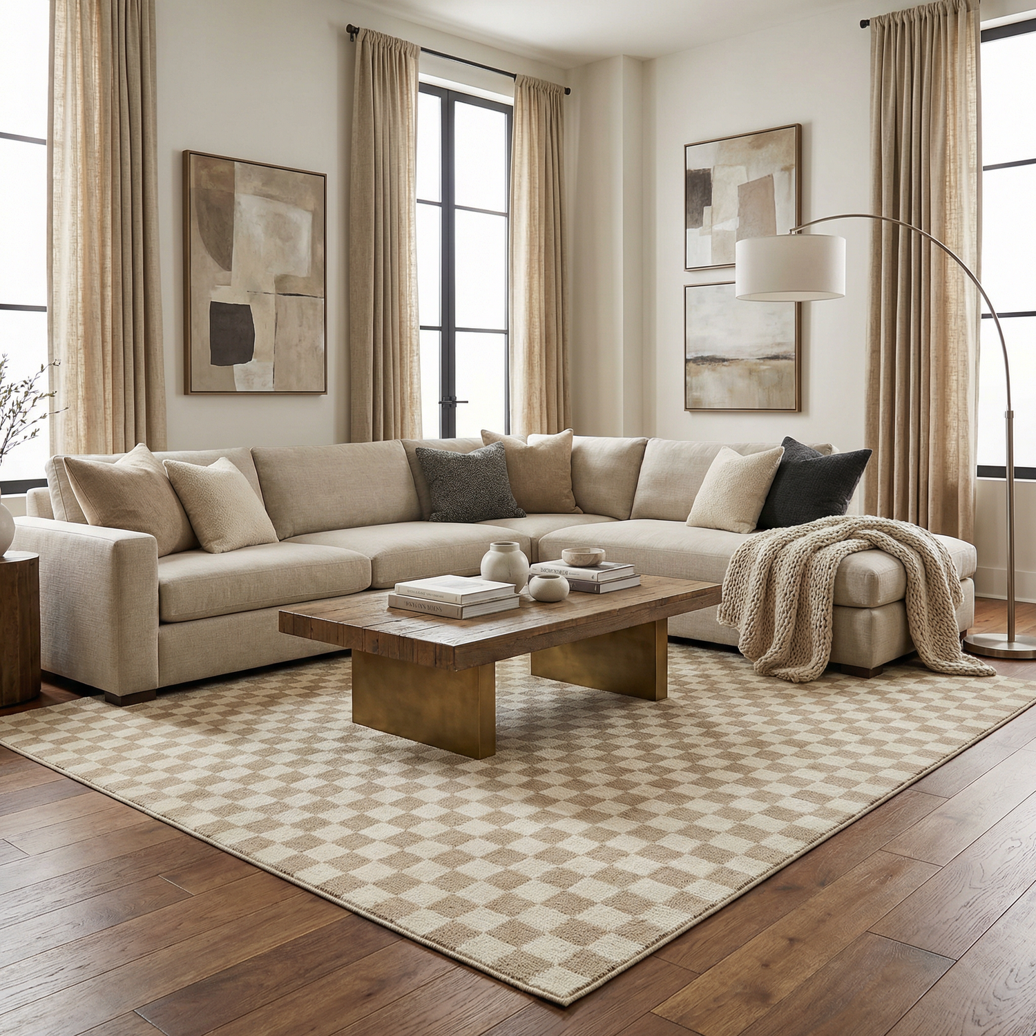 Benjy Irregular Checkboard Rug - Cream&Gold – Boutique Rugs