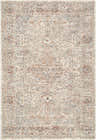 Close-up of the Zufan Area Rug. Traditional floral pattern in beige, gray, ivory, pale blue, and tan. Design-Rectangle-537