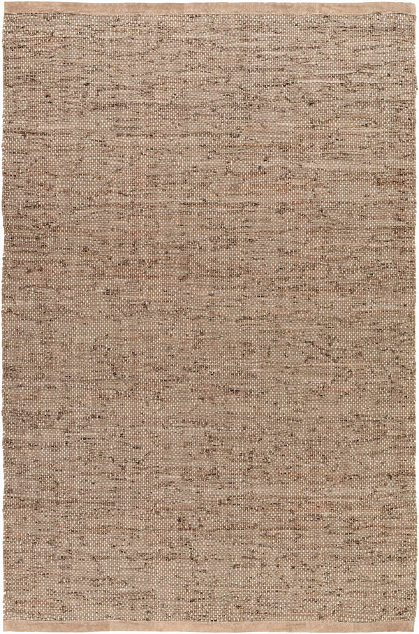 Aneko Khaki Handwoven Leather Rag Carpet
