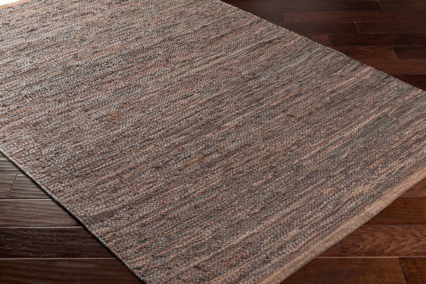 Aneko Khaki Handwoven Leather Rag Carpet