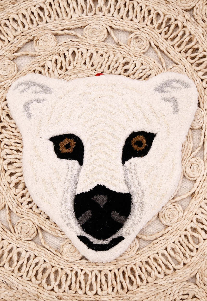 Polar Bear Pattern Ivory And Black Hand Tufted 1x1 Wool Area Rug
