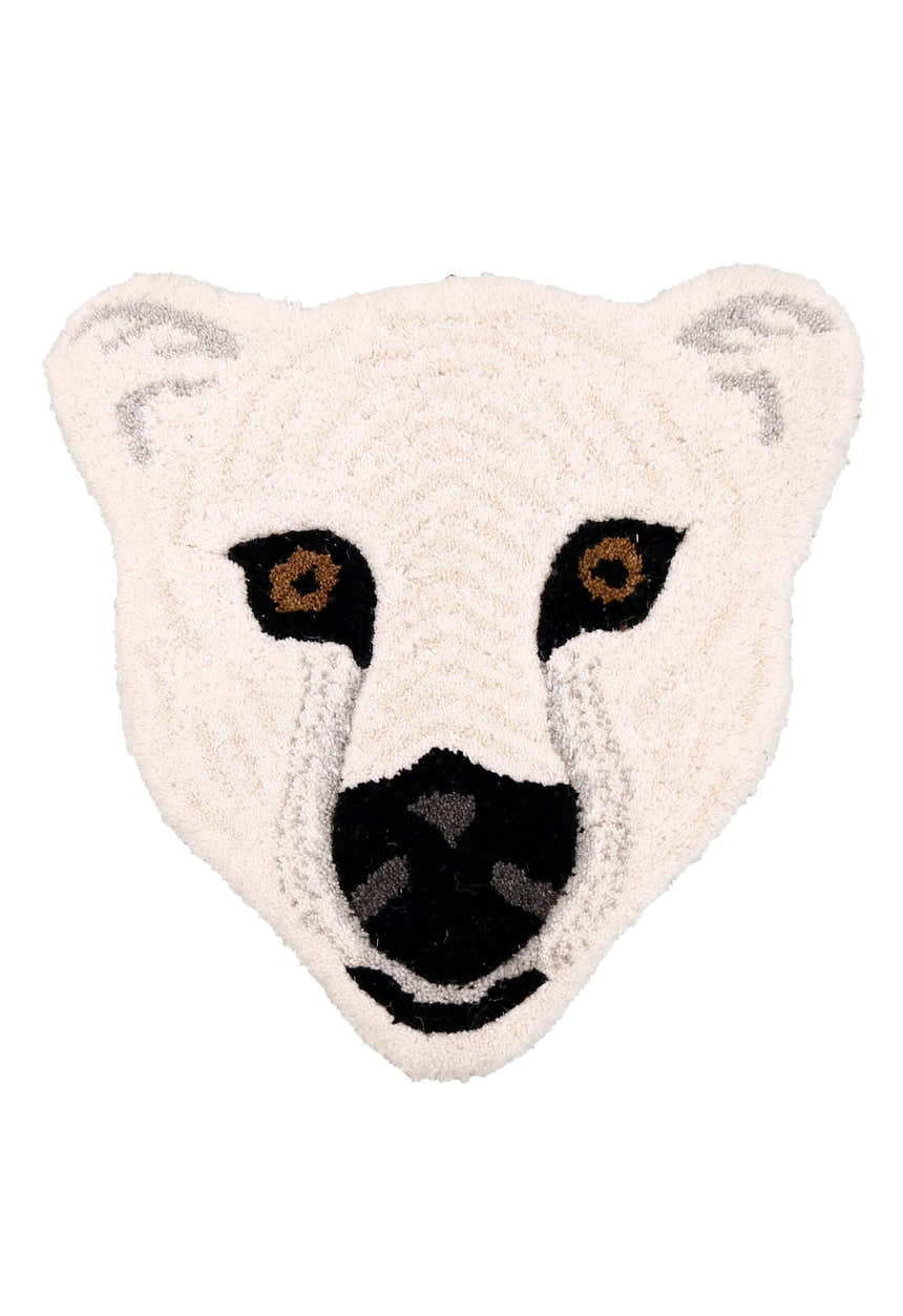 Polar Bear Pattern Ivory And Black Hand Tufted 1x1 Wool Area Rug