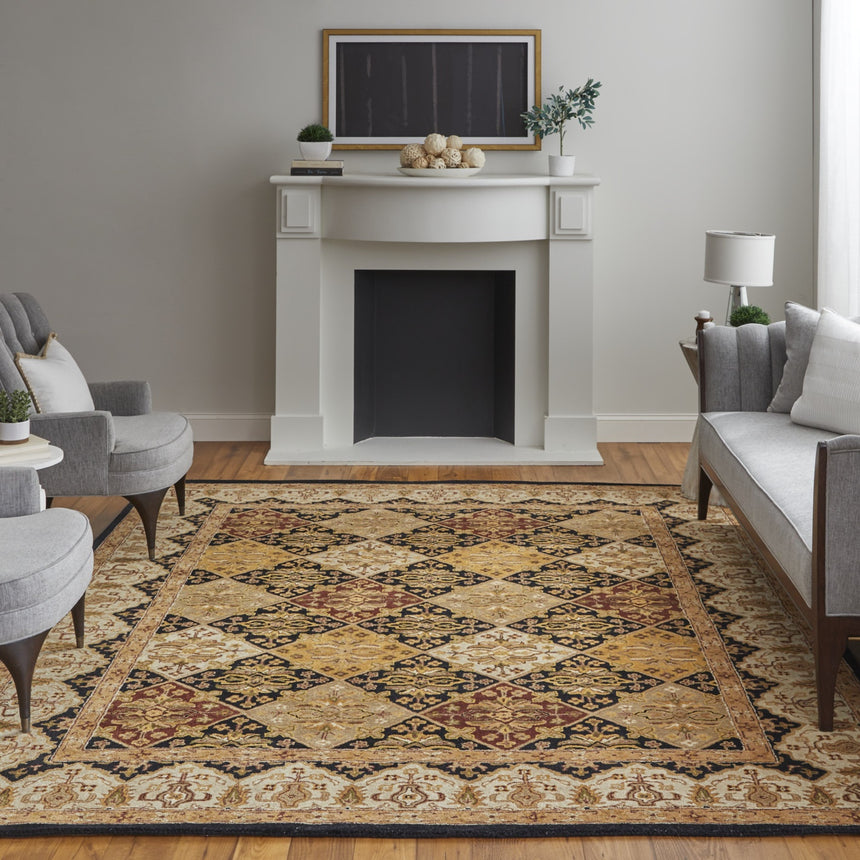 Feizy Wagner Traditional Diamond - Gold/Tan/Black Area Rug