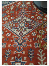 Premium Style Rust, Blue and Beige Hand Knotted Traditional Heriz wool Area Rug